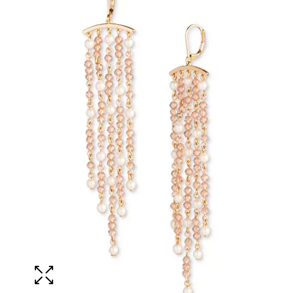 LAUREN RALPH LAUREN Elegant Gold Tone Bead & Imitation Pearl Chandelier Earrings
